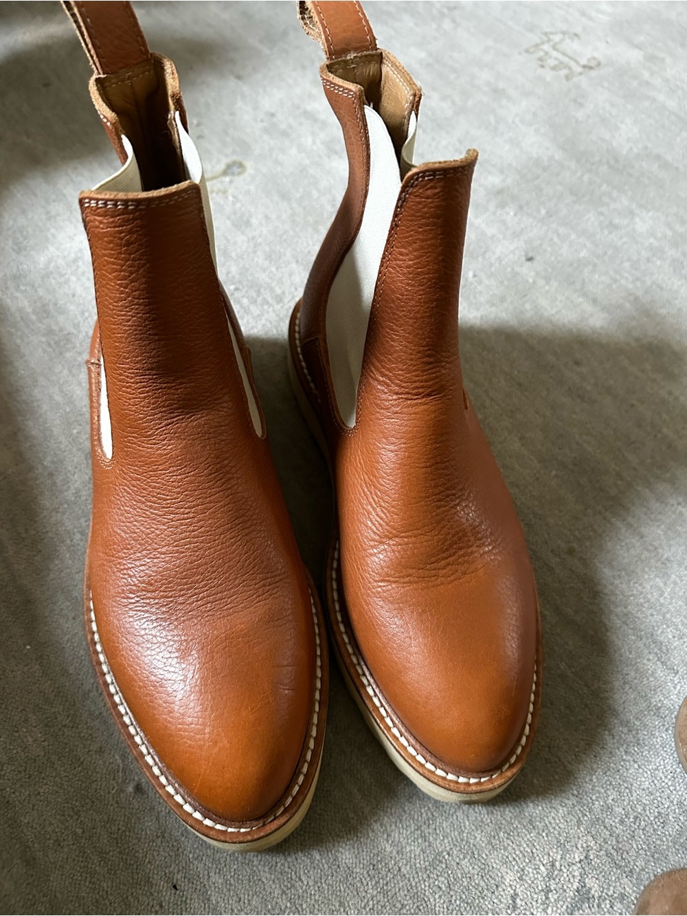 Women's Tan Chelsea Ankle Booties with White Elastic Panels